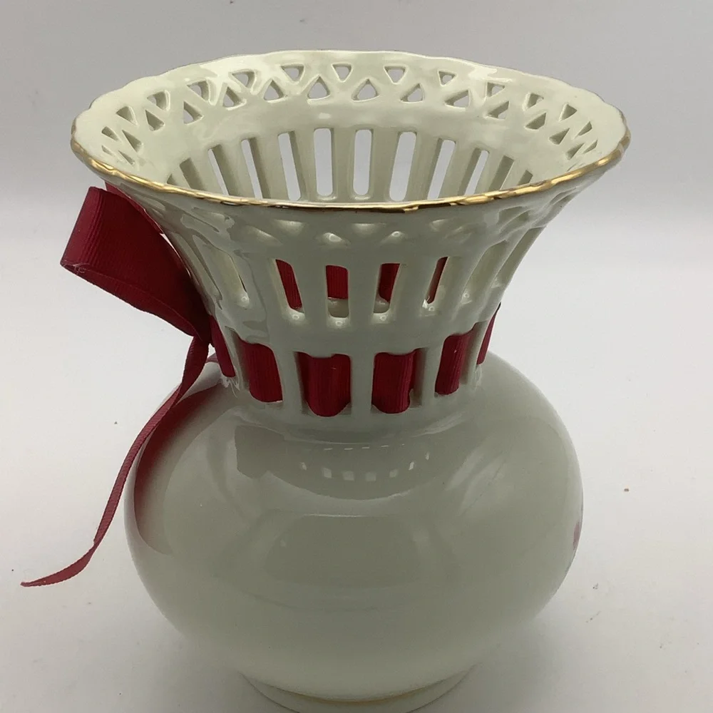 Formalities by Baum Bros. Victorian Rose Vase with Red Ribbon Accent